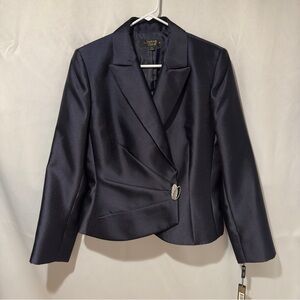 Navy Blue Satin Womens Blazer Rhinestone Button Elegant Cocktail Party Size 10